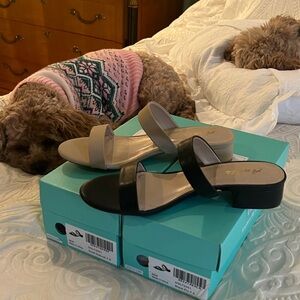 Comfy Ankis (two pairs) of gently used Black and Beige Women's Sandals size 7.5